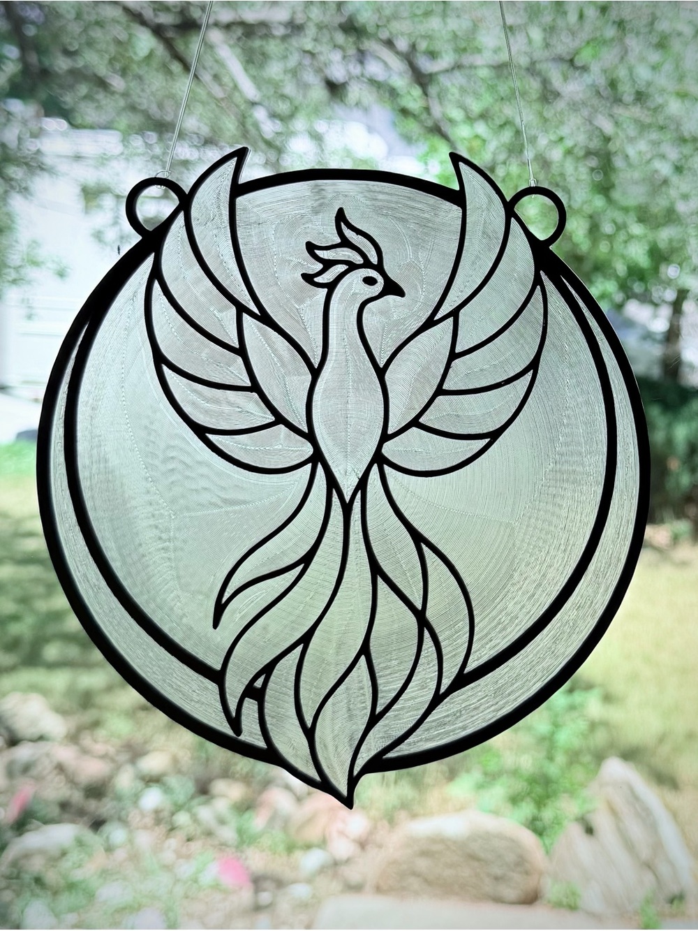 Black Phoenix Stained Glass Suncatcher - Decorative Home Art